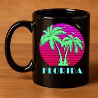 Florida Retro Neon Palm Trees Sunset 11oz C Handle Ceramic Mug