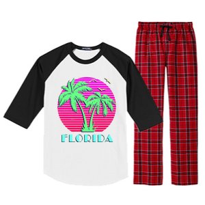 Florida Retro Neon Palm Trees Sunset Raglan Sleeve Pajama Set