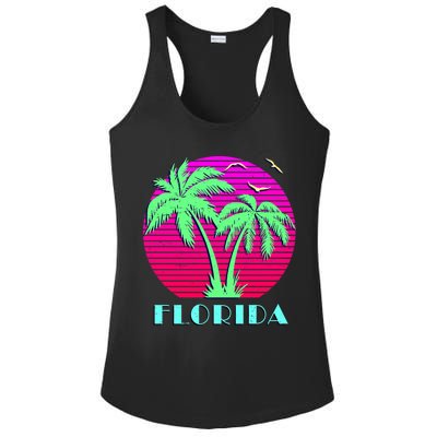 Florida Retro Neon Palm Trees Sunset Ladies PosiCharge Competitor Racerback Tank
