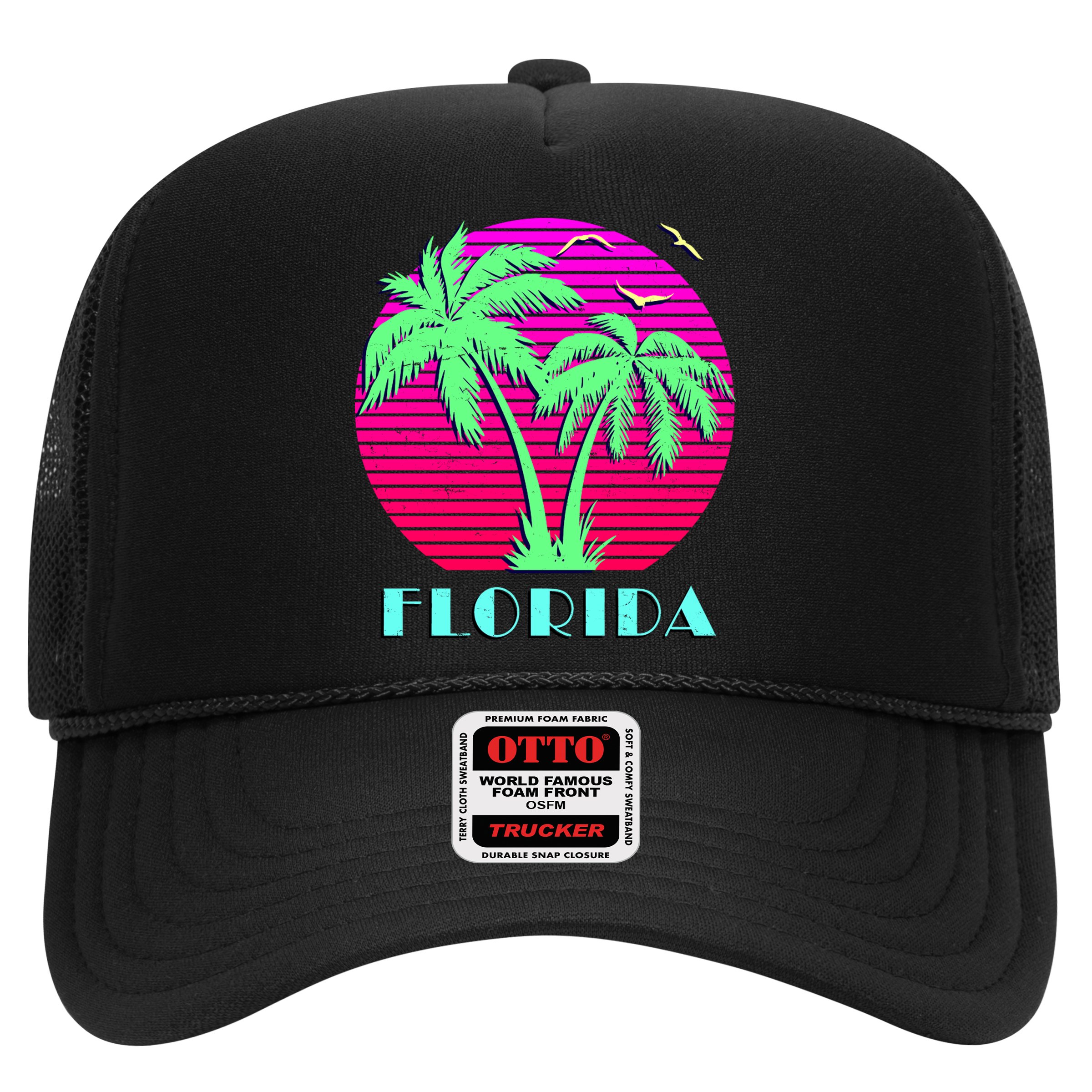 Florida Retro Neon Palm Trees Sunset Hat