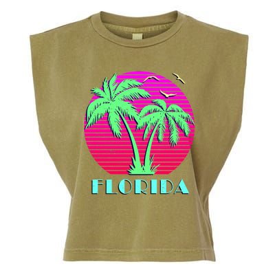 Florida Retro Neon Palm Trees Sunset Garment-Dyed Women's Muscle Tee