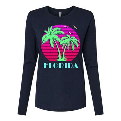 Florida Retro Neon Palm Trees Sunset Womens Cotton Relaxed Long Sleeve T-Shirt