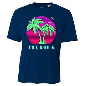 Florida Retro Neon Palm Trees Sunset Cooling Performance Crew T-Shirt