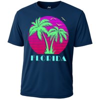 Florida Retro Neon Palm Trees Sunset Cooling Performance Crew T-Shirt
