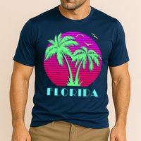 Florida Retro Neon Palm Trees Sunset Cooling Performance Crew T-Shirt