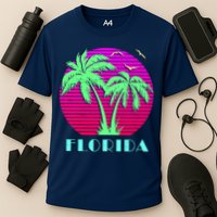 Florida Retro Neon Palm Trees Sunset Cooling Performance Crew T-Shirt