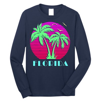 Florida Retro Neon Palm Trees Sunset Long Sleeve Shirt