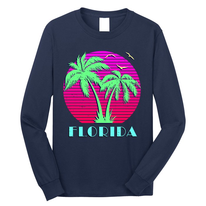 Florida Retro Neon Palm Trees Sunset Long Sleeve Shirt