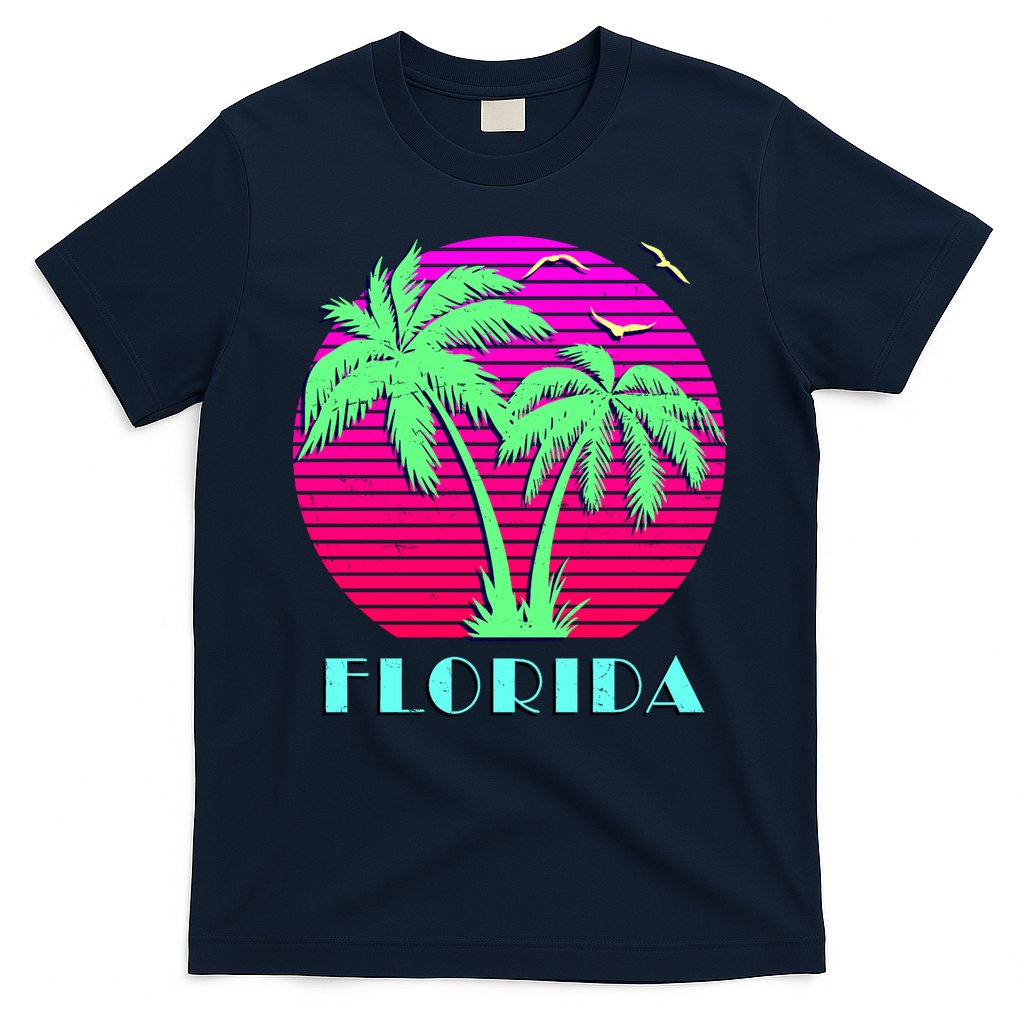 Florida Retro Neon Palm Trees Sunset T-Shirt