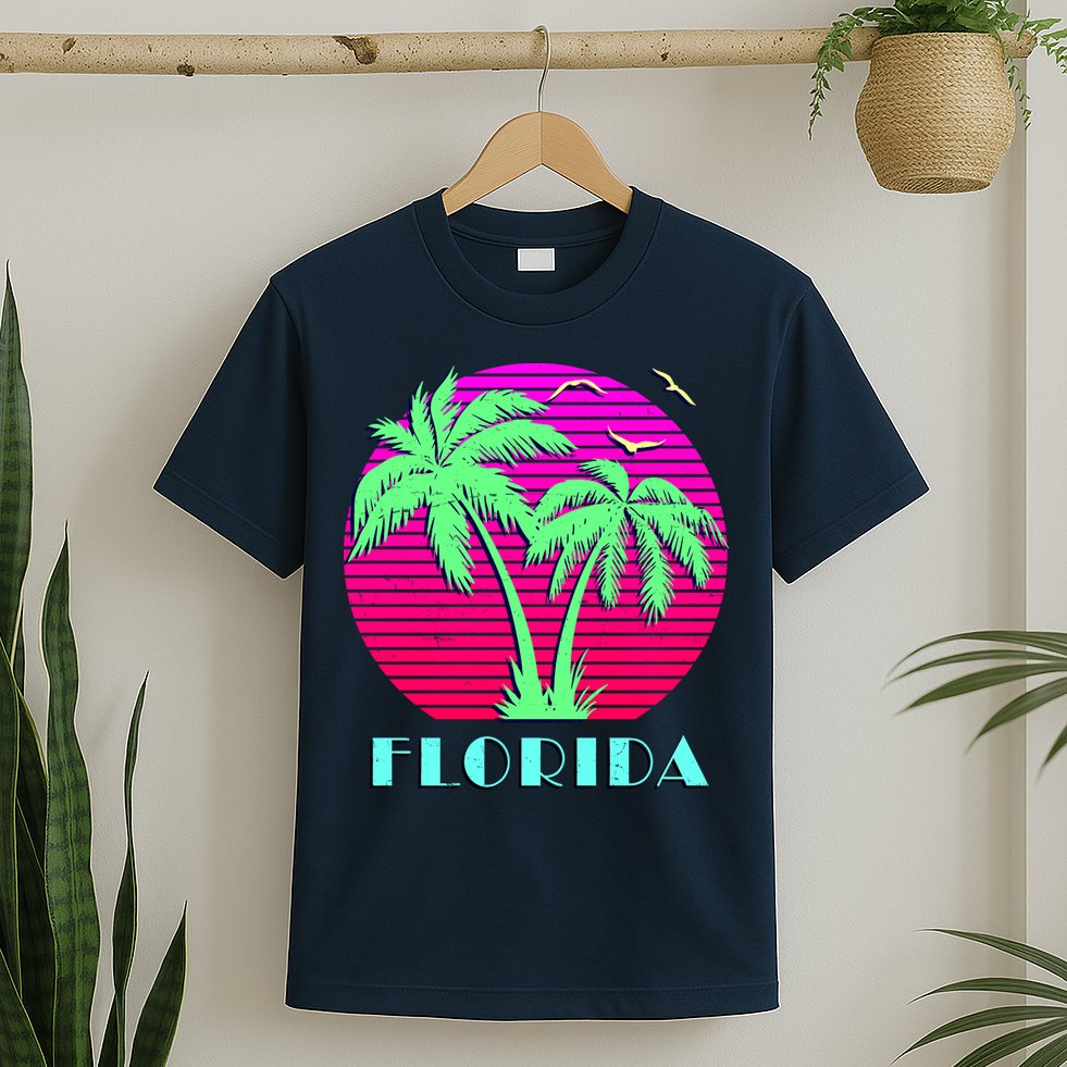 Florida Retro Neon Palm Trees Sunset T-Shirt