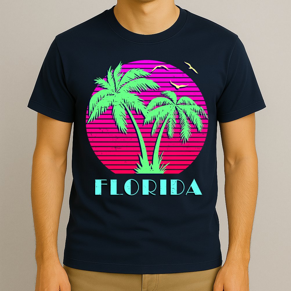 Florida Retro Neon Palm Trees Sunset T-Shirt