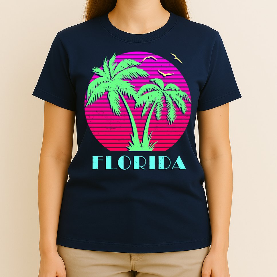 Florida Retro Neon Palm Trees Sunset T-Shirt