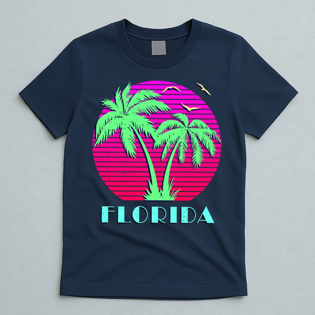 Florida Retro Neon Palm Trees Sunset T-Shirt