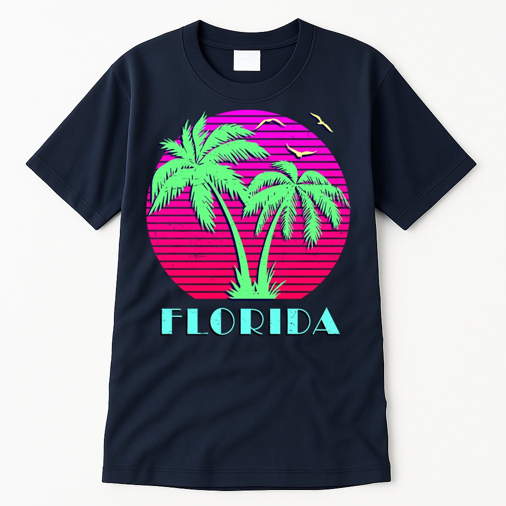 Florida Retro Neon Palm Trees Sunset Tall T-Shirt