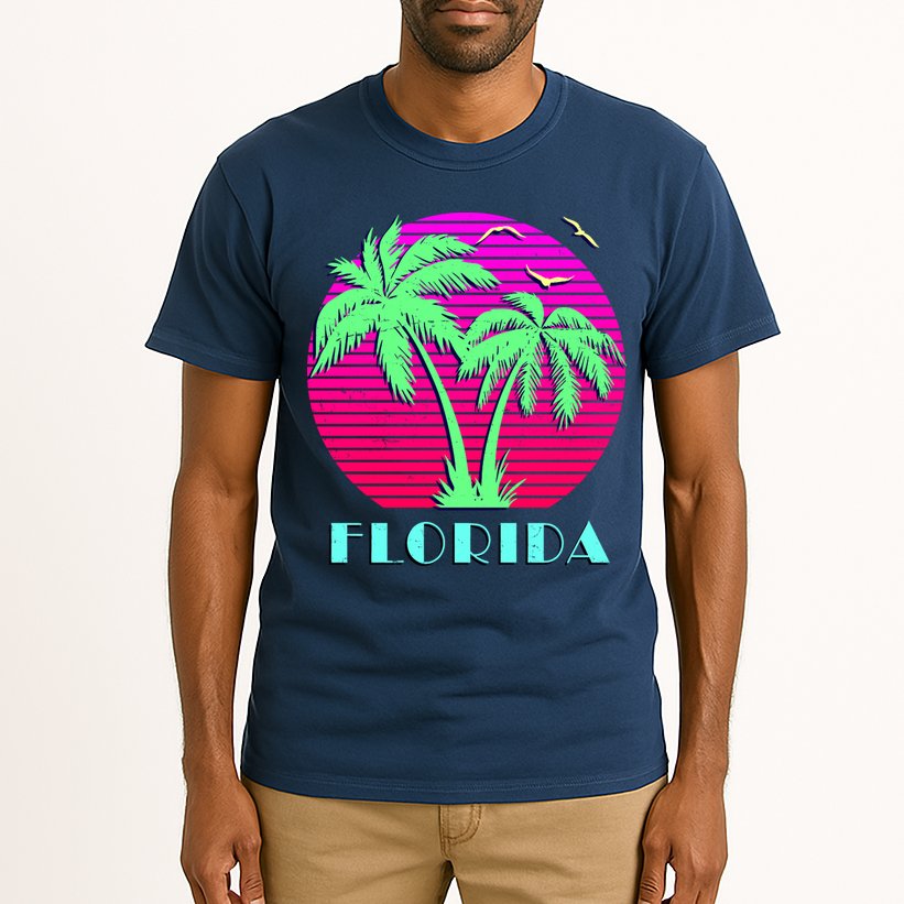 Florida Retro Neon Palm Trees Sunset Tall T-Shirt