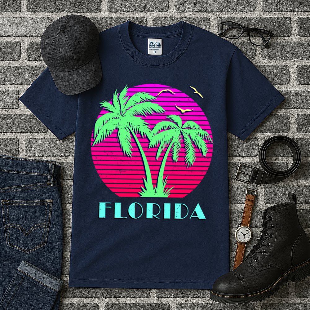 Florida Retro Neon Palm Trees Sunset Tall T-Shirt