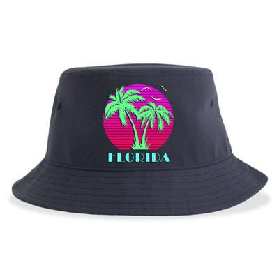 Florida Retro Neon Palm Trees Sunset Sustainable Bucket Hat