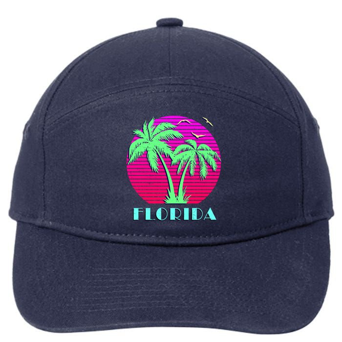 Florida Retro Neon Palm Trees Sunset 7-Panel Snapback Hat