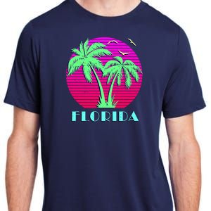 Florida Retro Neon Palm Trees Sunset Adult ChromaSoft Performance T-Shirt