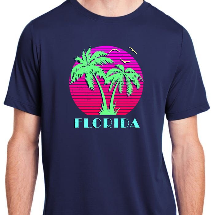 Florida Retro Neon Palm Trees Sunset Adult ChromaSoft Performance T-Shirt