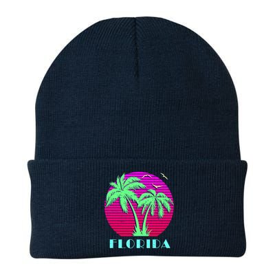 Florida Retro Neon Palm Trees Sunset Beanie