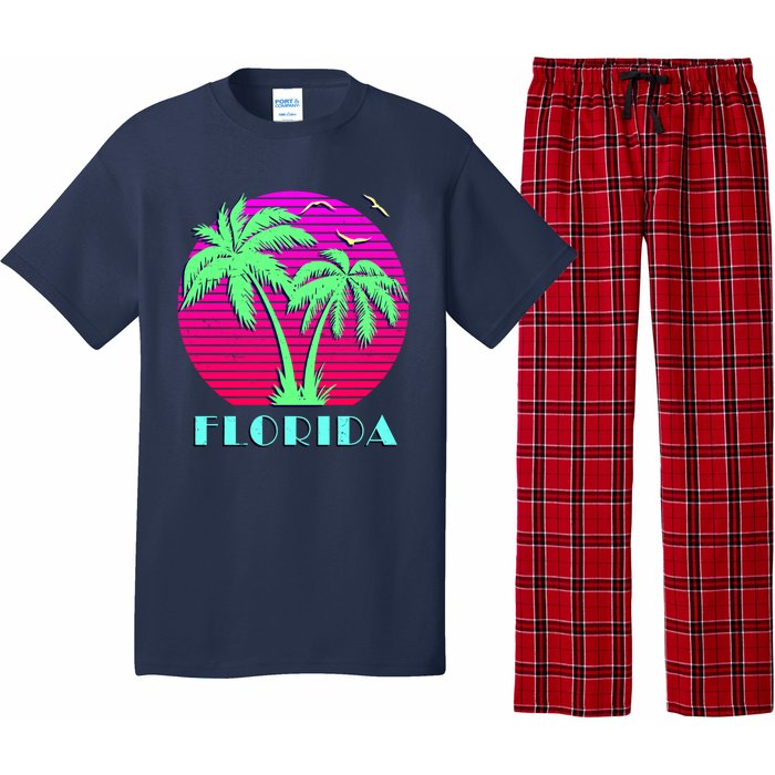 Florida Retro Neon Palm Trees Sunset Pajama Set