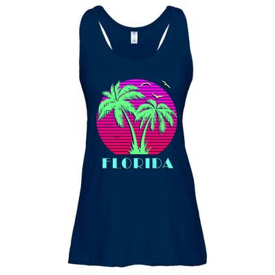 Florida Retro Neon Palm Trees Sunset Ladies Essential Flowy Tank