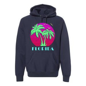 Florida Retro Neon Palm Trees Sunset Premium Hoodie