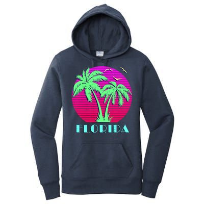 Florida Retro Neon Palm Trees Sunset Women's Pullover Hoodie