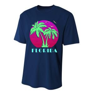 Florida Retro Neon Palm Trees Sunset Performance Sprint T-Shirt