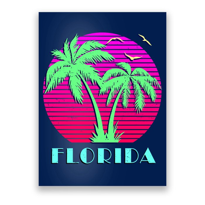 Florida Retro Neon Palm Trees Sunset Poster