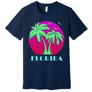 Florida Retro Neon Palm Trees Sunset Premium T-Shirt