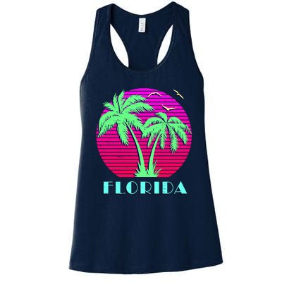 Florida Retro Neon Palm Trees Sunset Women's Racerback Tank