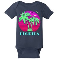 Florida Retro Neon Palm Trees Sunset Baby Bodysuit