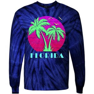 Florida Retro Neon Palm Trees Sunset Tie-Dye Long Sleeve Shirt