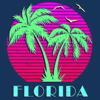 Florida Retro Neon Palm Trees Sunset Tie-Dye T-Shirt