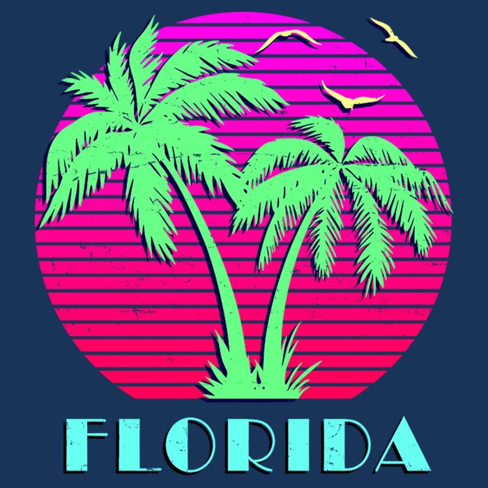 Florida Retro Neon Palm Trees Sunset Tie-Dye T-Shirt
