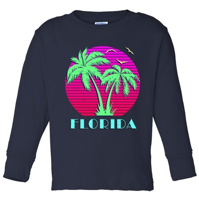 Florida Retro Neon Palm Trees Sunset Toddler Long Sleeve Shirt