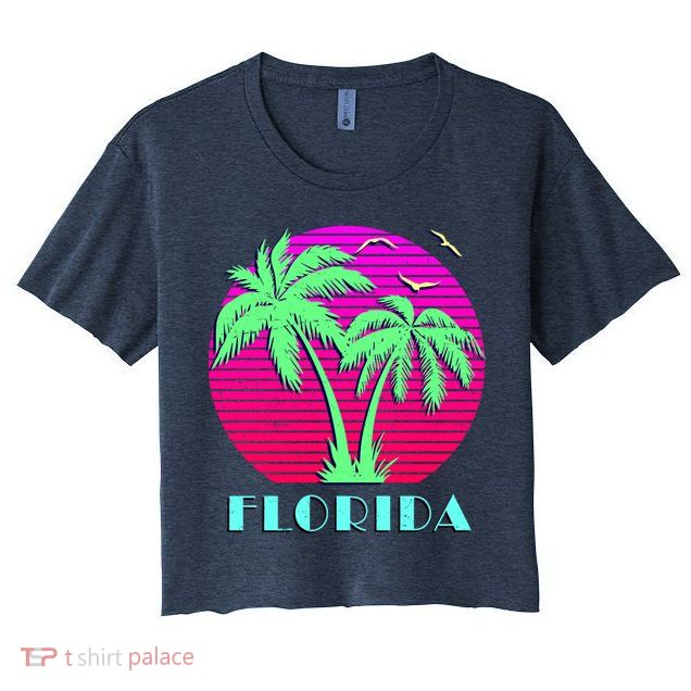 Florida Retro Neon Palm Trees Sunset Crop Top
