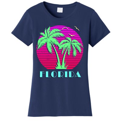 Florida Retro Neon Palm Trees Sunset Women's T-Shirt