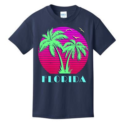 Florida Retro Neon Palm Trees Sunset Kids T-Shirt