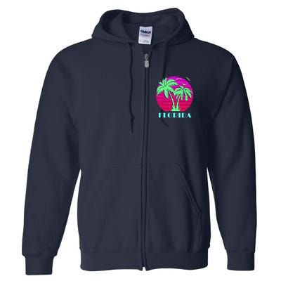 Florida Retro Neon Palm Trees Sunset Full Zip Hoodie