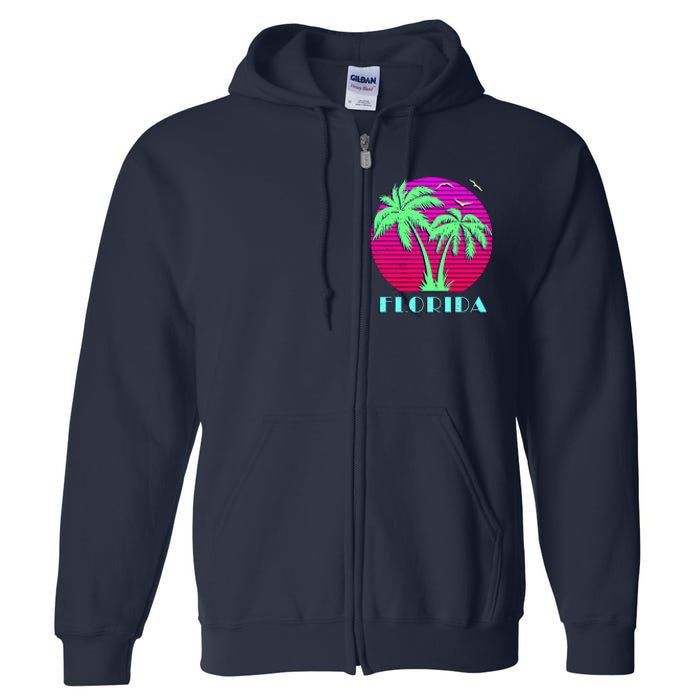 Florida Retro Neon Palm Trees Sunset Full Zip Hoodie