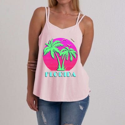 Florida Retro Neon Palm Trees Sunset Women's Strappy Tank