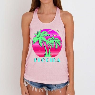 Florida Retro Neon Palm Trees Sunset Women's Knotted Racerback Tank