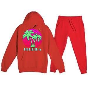 Florida Retro Neon Palm Trees Sunset Premium Hooded Sweatsuit Set