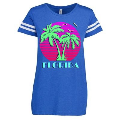 Florida Retro Neon Palm Trees Sunset Enza Ladies Jersey Football T-Shirt