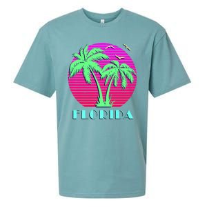 Florida Retro Neon Palm Trees Sunset Sueded Cloud Jersey T-Shirt