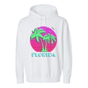 Florida Retro Neon Palm Trees Sunset Garment-Dyed Fleece Hoodie