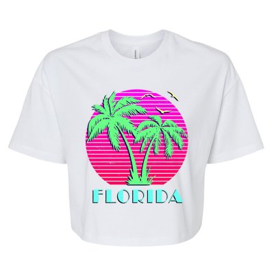 Florida Retro Neon Palm Trees Sunset Bella+Canvas Jersey Crop Tee